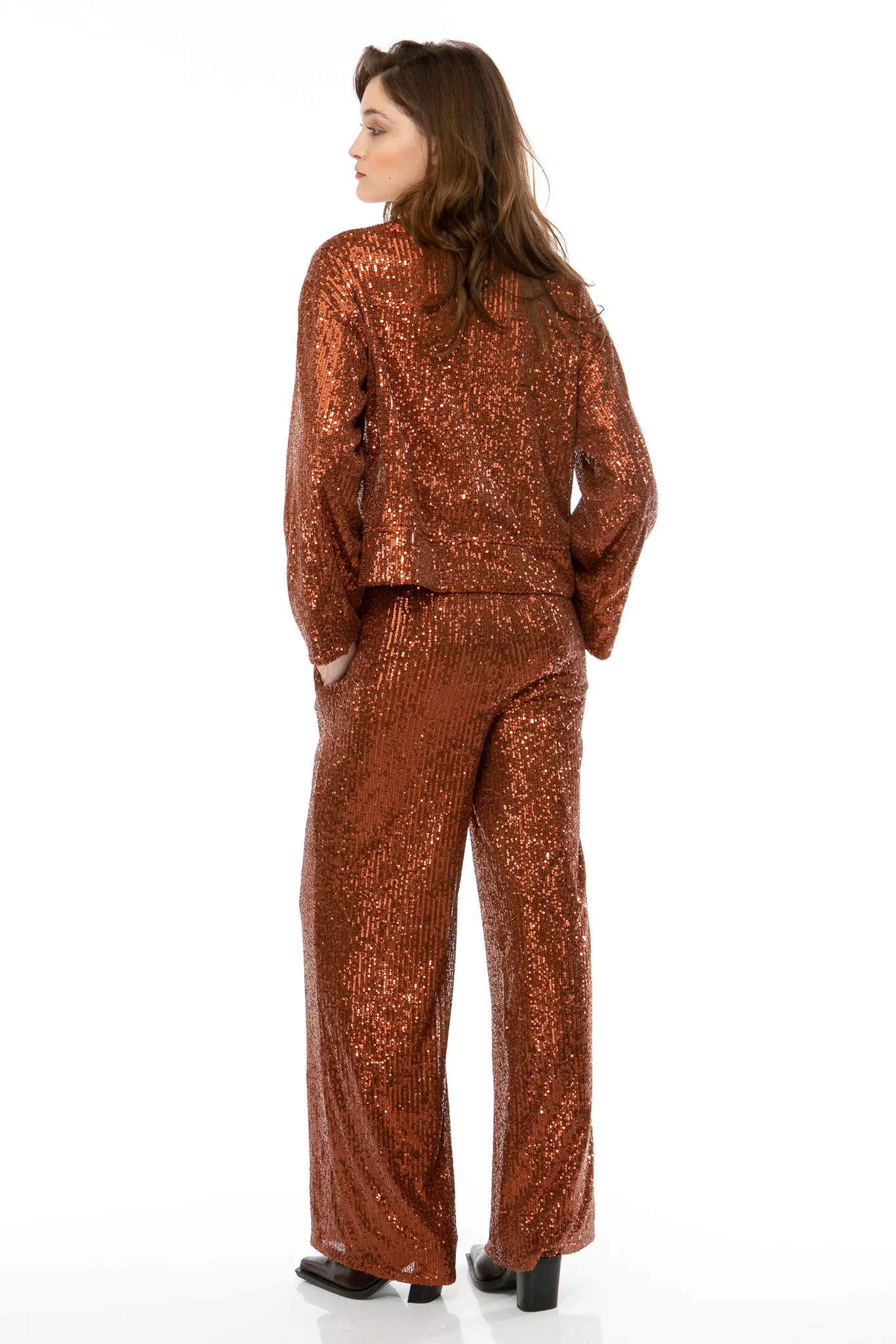 SEQUINS Boxy Jacke cognac